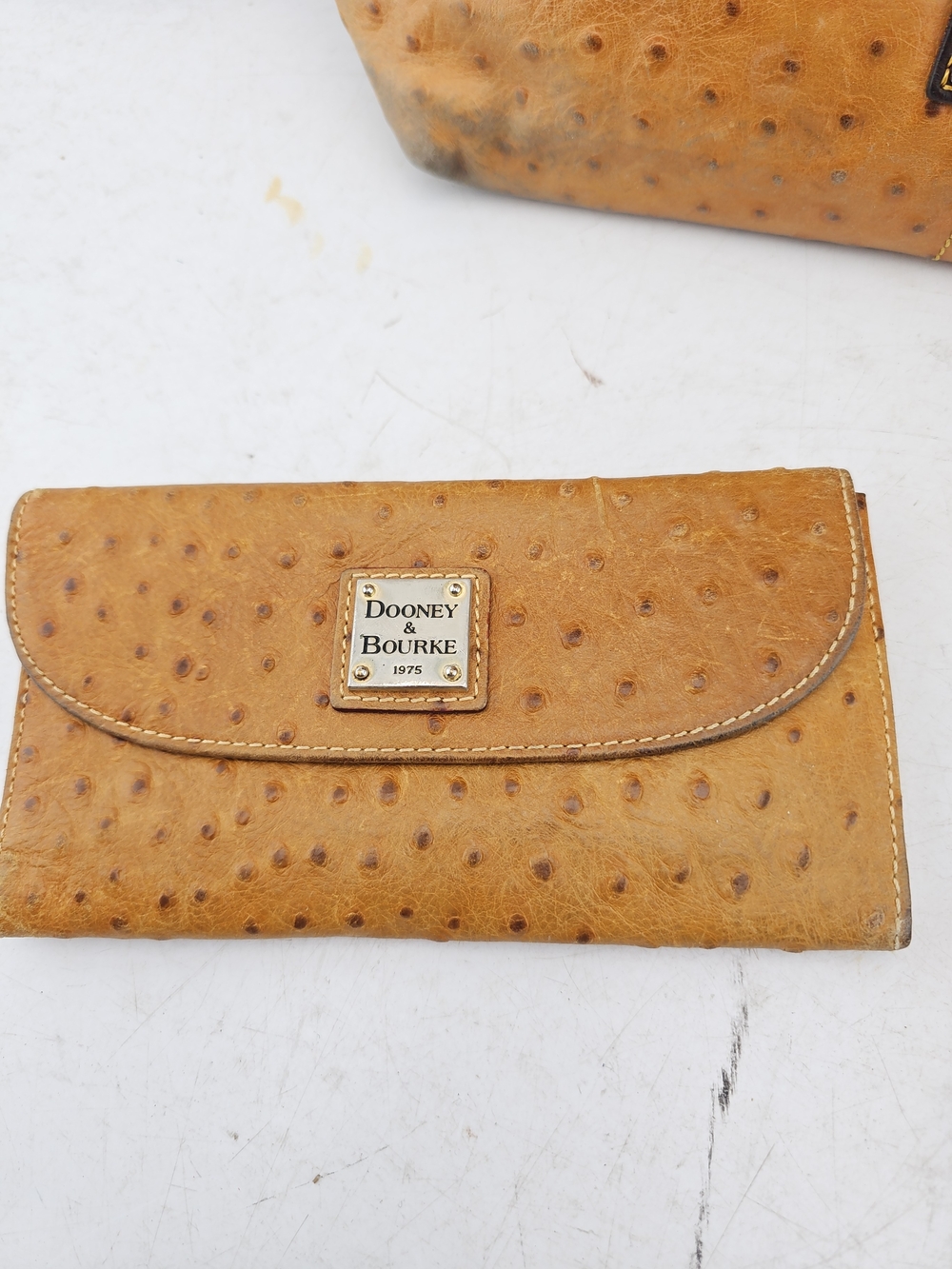 Dooney & Bourke Tan Ostrich-Embossed Leather Shoulder Bag with Wallets - Picture 2 of 13